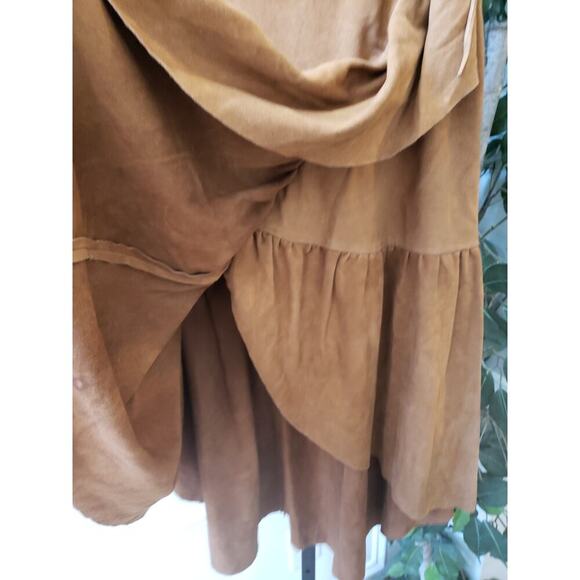 Ulla Johnson Tiered Skirt Womens Small Brown Tencel Miko Suede Ruffle Tie Waist - Picture 11 of 12
